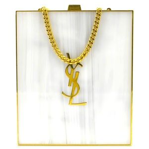 YVES SAINT LAURENT Tuxedo Box Plexiglass Metal Crossbody Bag Blanc Grise